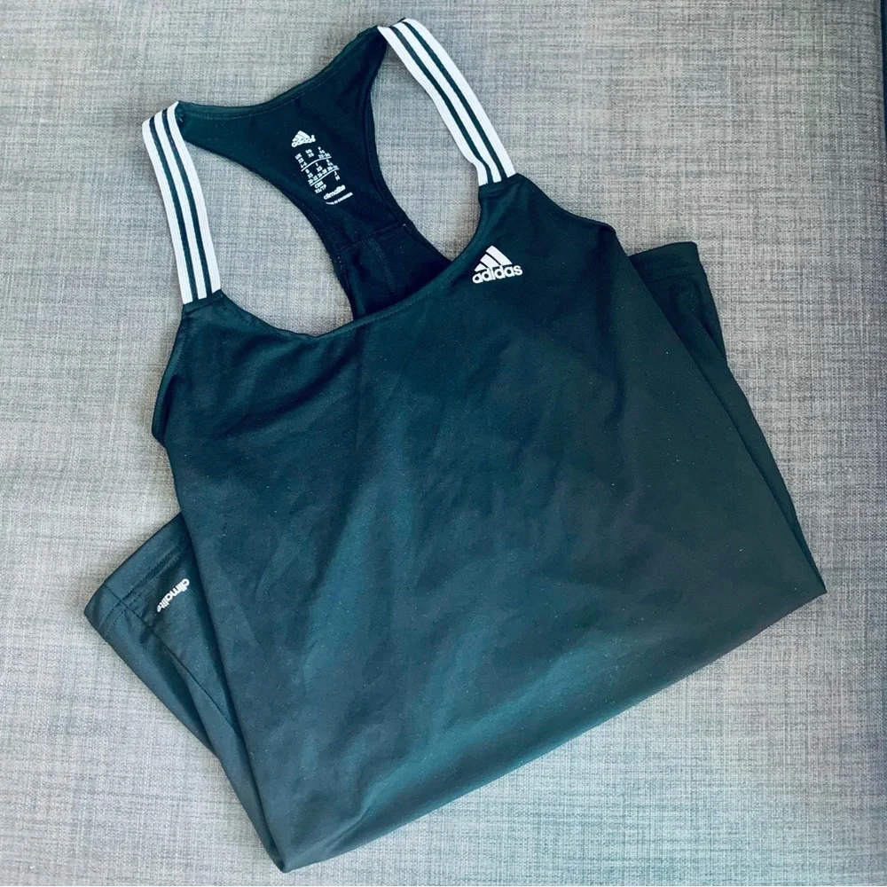 🎉HP!🎉 ADIDAS RETRO VINTAGE Y2K WOMENS CLIMALITE BLACK WHITE RACERBACK TANK TOP - Picture 7 of 7